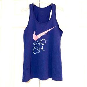 Nike big swoosh logo spell out blue small tank top